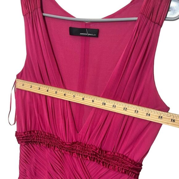 Amanda Wakeley Deep V Long Maxi Dress Pink Gown Women’s Size L Flawed - Picture 6 of 13